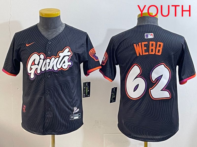 Youth San Francisco Giants #62 Webb Black Joint Name 2025 Nike MLB Jersey style 1->youth mlb jersey->Youth Jersey